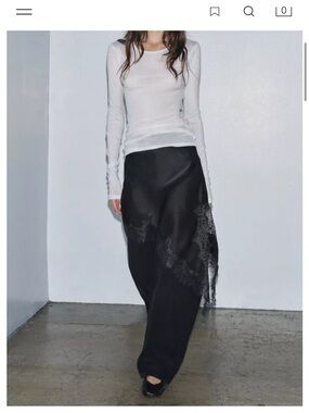 Zara Grey Satin Maxi Skirt with Lace Trim